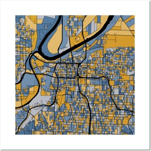 Kansas City Map Pattern in Blue & Gold Posters and Art